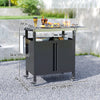 Outsunny Outdoor Grill Cart Table with Foldable Side Table, BBQ Grill Stand with Stainless Steel Top & Hooks, Mobile Pizza Oven Stand, 45.7" x 19.7", Black