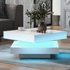 Ryan Rotating Coffee Table with LED Lighting and 360° Swivel Top,White | Ryan table basse pivotante – table basse avec eclairage LED et plateau rotatif a 360°, blanc