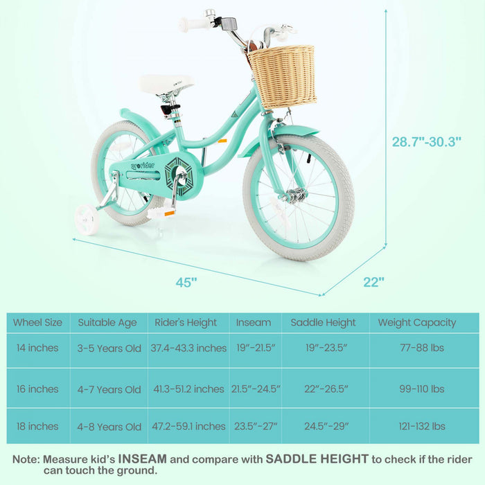 Prorider 16\" Kid's Bike With Training Wheels Adjustable Handlebar Seat Handbrake Green