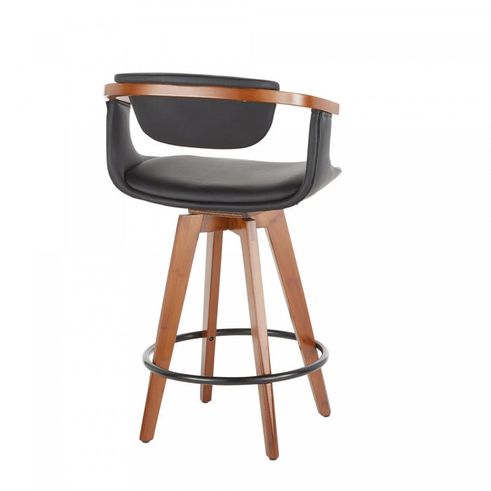LumiSource Oracle Faux Leather Mid-Century Modern Counter-Height Stool - Walnut/Black