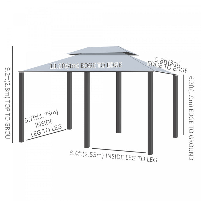 Outsunny 13'l X 10'w X 8.7'h Patio Gazebo Outdoor 2-tiers Garden Canopy Yard Sunshade Shelter With Curtains Grey