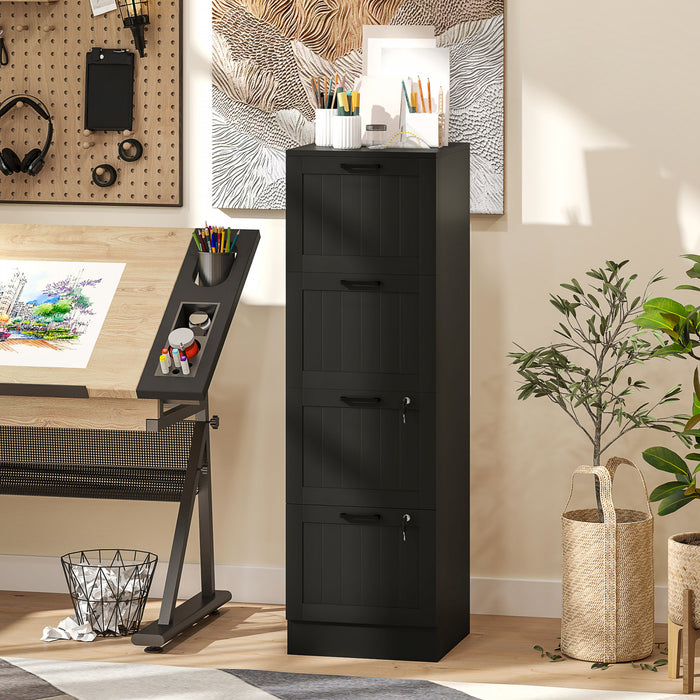 HOMCOM 4 Drawer File Cabinet with Lock Filing Cabinet for A4 Letter Black
