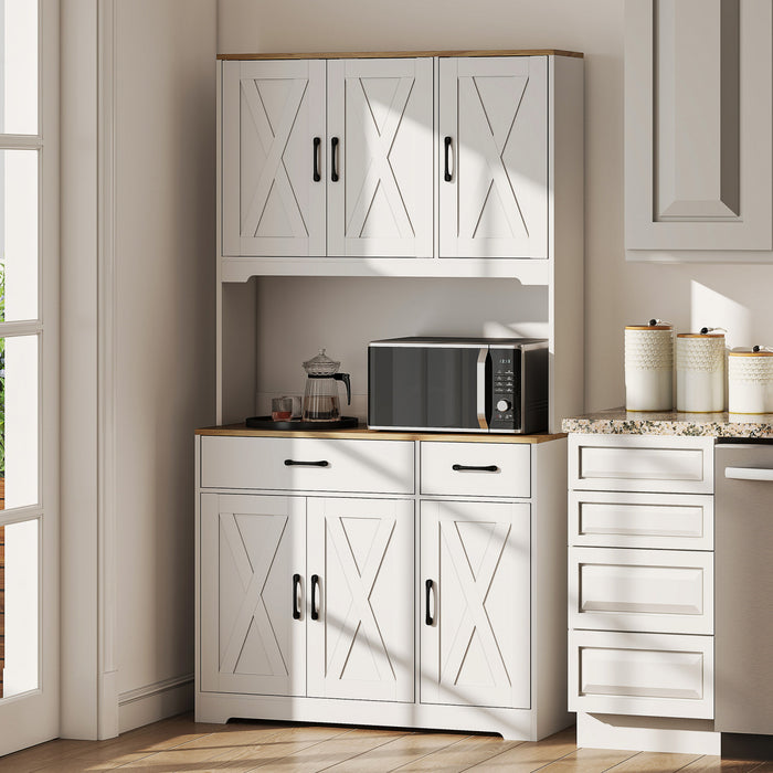HOMCOM Kitchen Pantry, 6 Doors, 2 Drawers, Rustic Kitchen Cabinet White