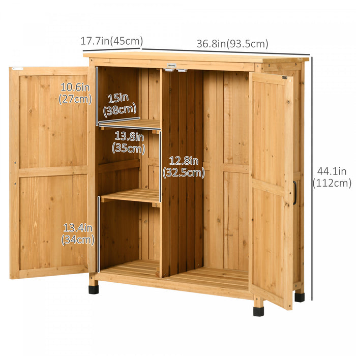 Outsunny Garden Storage Cabinet, Wooden Outdoor Tool Shed With 3 Shelves, Top Planting Workstation And Magnetic Doors, For Yard Tools Or Pool Accessories