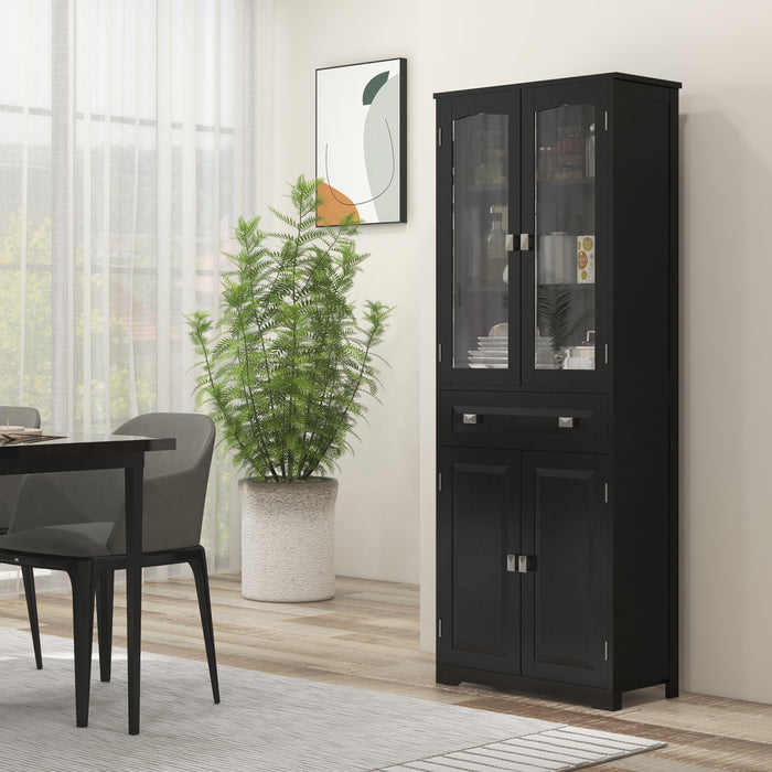 HOMCOM 63\" Kitchen Pantry Storage Cabinet w/Adjustable Shelves Glass Door