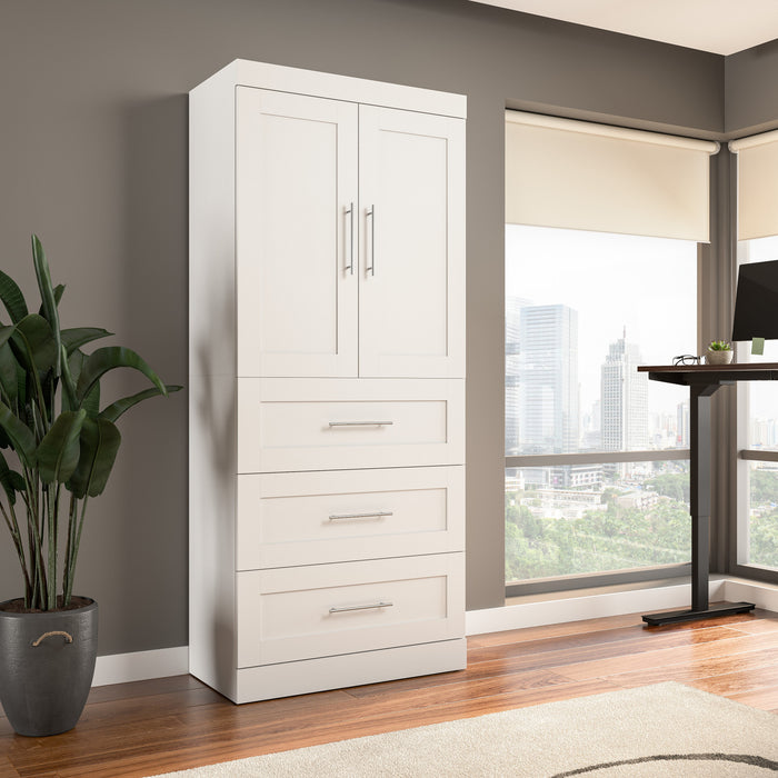 Bestar Pur 36 W Wardrobe with Drawers - White