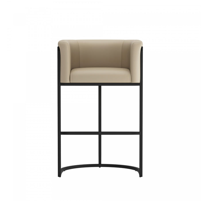 Cosmopolitan Mid-Century Modern Metal Upholstered Barstool in Greige