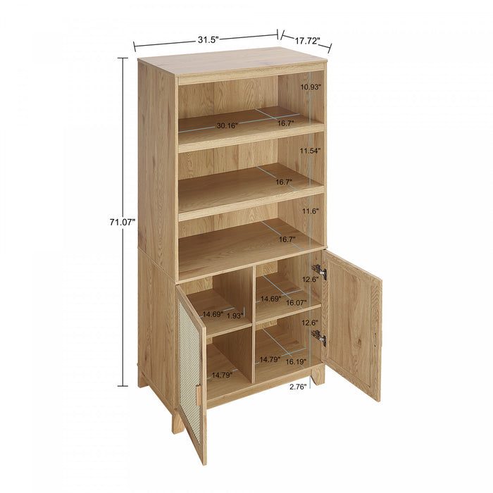 Sheridan Mid-Century Modern 31\" Bookcase Cabinet in Natural (7-Shelf) - Set of 2