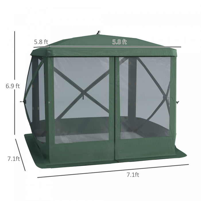Outsunny Pop-up Screen House Gazebo Camping Outdoor Instant Setup Tent Fits 3-4 People 210d Material W/ Carry Bag & Ground Stakes, Green