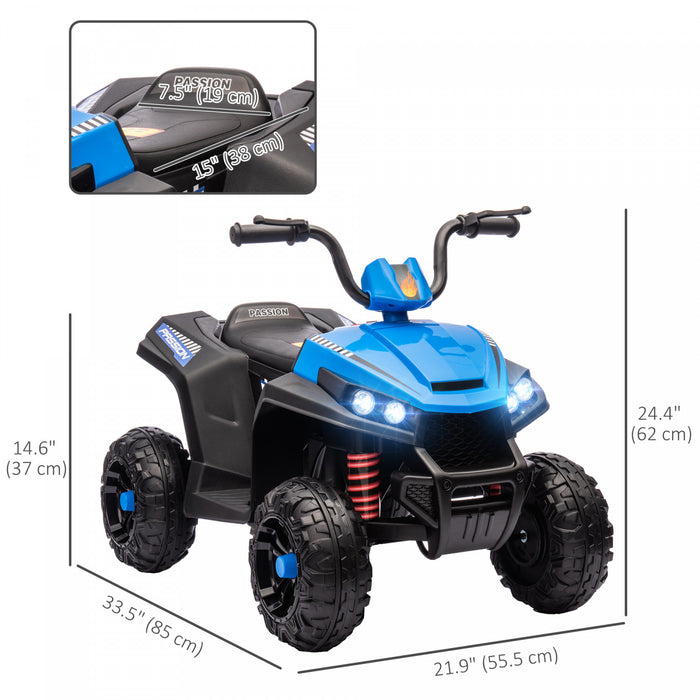 Qaba 12v Electric Car For Kids, Battery Powered Ride-On Quad Kids Atv With Four Wheels Spring Suspension, Forward & Backward, Led Light, Mp3, Music, Kids Electric Car For Boys Girls, Blue