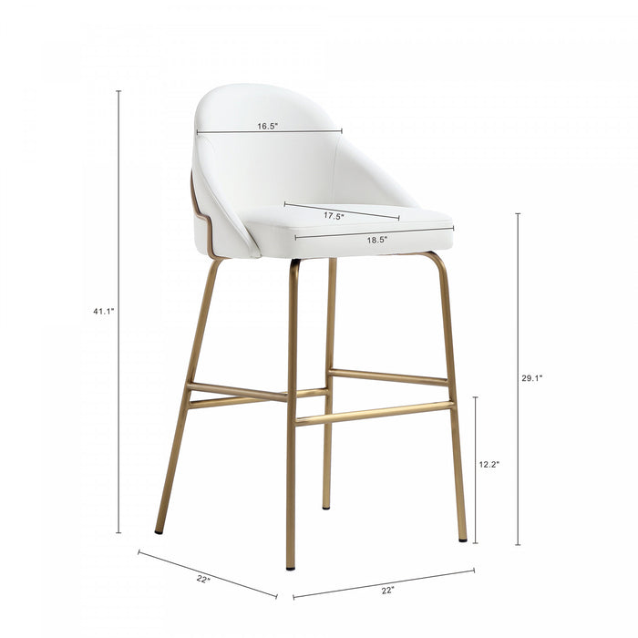 Gracie Modern Metal Upholstered Barstool in White and Gold - Set of 3