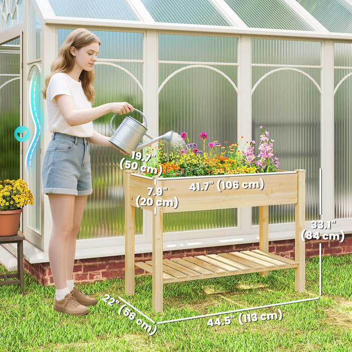 Outsunny 45\" x 22\" x 33\" Elevated Planter Box with Storage Shelf, Natural