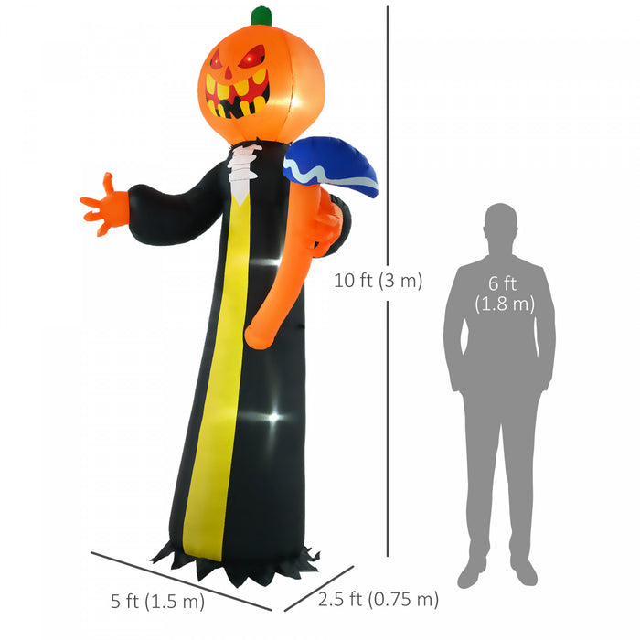 Homcom 10ft Halloween Inflatable Pumpkin Ghost With Hammer, Led Display