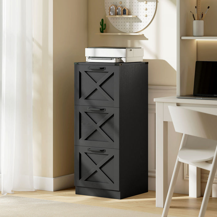 HOMCOM 3 Drawer File Cabinet, Filing Cabinet Fits Letter/A4 Size, Black
