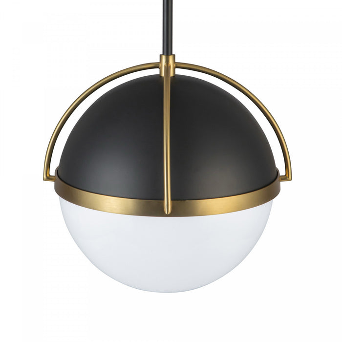 Dahlia 1 Light Pendant 15.4\", Black, Brushed Brass