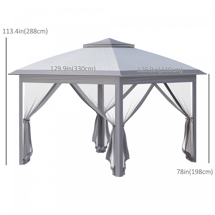 Outsunny 11' X 11' Pop Up Gazebo With Double Roof Carrying Bag Gray