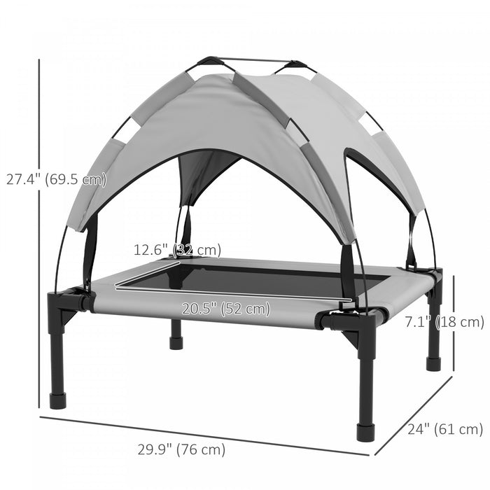Pawhut Elevated Dog Bed With Canopy, Cooling Dog Cot Bed For Camping, Portable Raised Pet Cot With Washable Breathable Mesh, For Indoor Outdoor, S & M Dogs, 30\" X 24\" X 27\", Grey