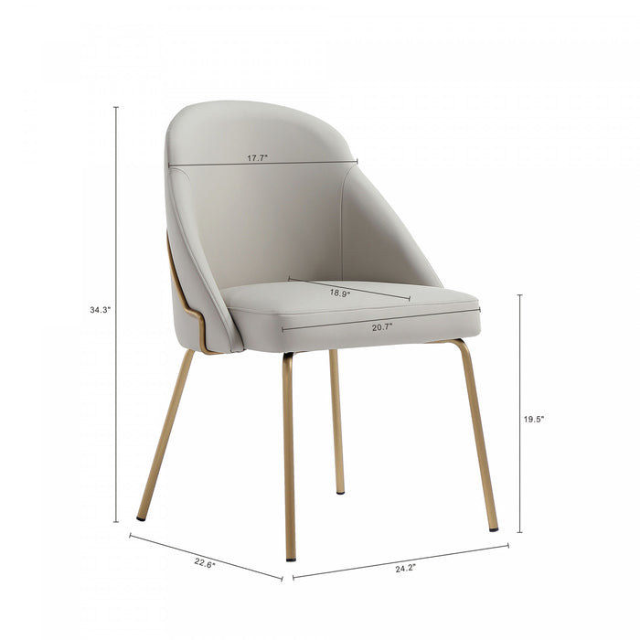 Gracie Modern Vegan Leather Metal Dining Chair in Stone Gray and Gold - Set of 2