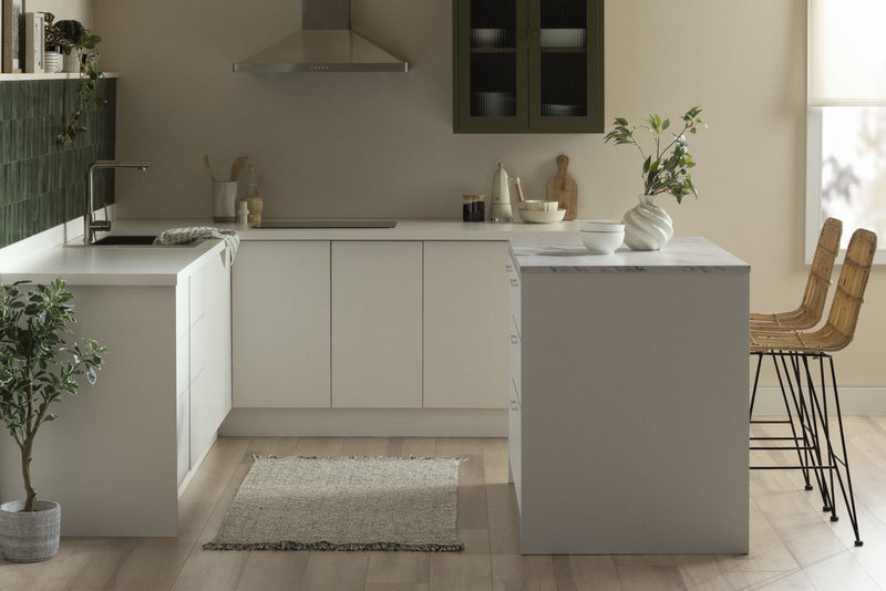 Myro Kitchen Island With Door And Drawers - Faux White Marble And White 