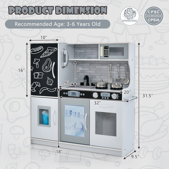 Costway Kid's Pretend Play Kitchen Toddler Kitchen Playset With Blackboard White