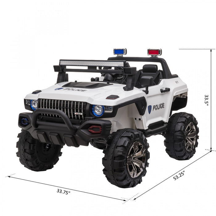Aosom 2-seater Kids Powered Ride-On Cars, 12v Remote Control Police Truck Electric Car For Kids With Full Led Lights, Mp3 (white)