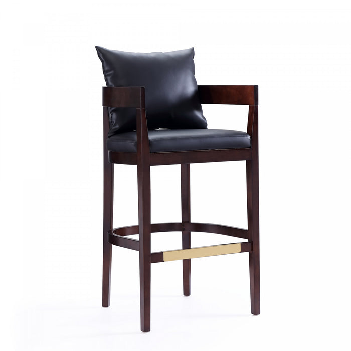 Ritz Mid-Century Modern Wood Upholstered Barstool in Black - Set of 2