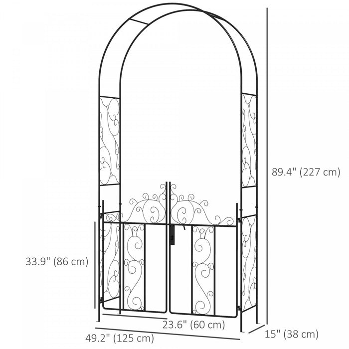 Outsunny Metal Garden Arch W/ Double Gate, Garden Arbor Trellis, Black