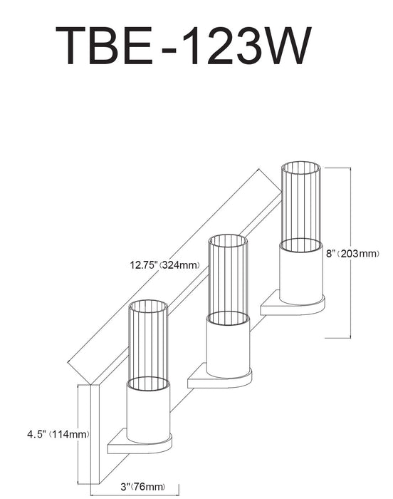 Dainolite Tube 3 Light Vanity Light Matte Black Clear Fluted Glass Lamp
