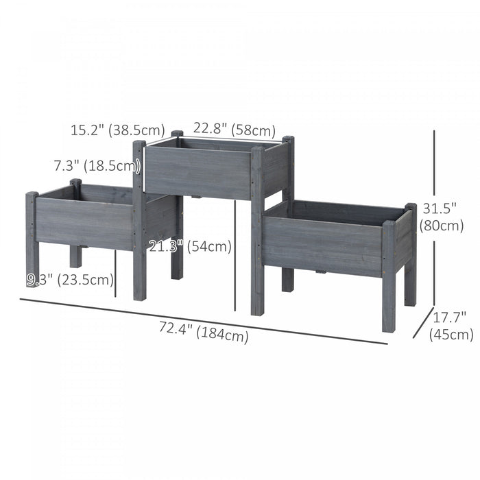 Outsunny 3-tier Raised Garden Bed, Elevated Planter Boxes, Freestanding Wooden Plant Stand For Vegetables, Herb And Flowers, Grey