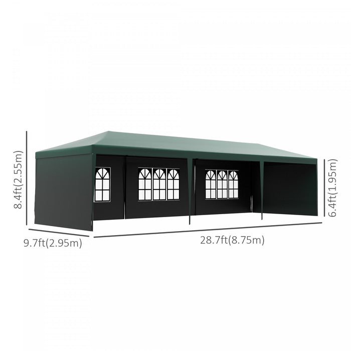 Outsunny 10' X 29' Party Tent, Canopy Tent With Sidewalls And Large Transparent Windows For Garden, Backyard, Outdoor, Green