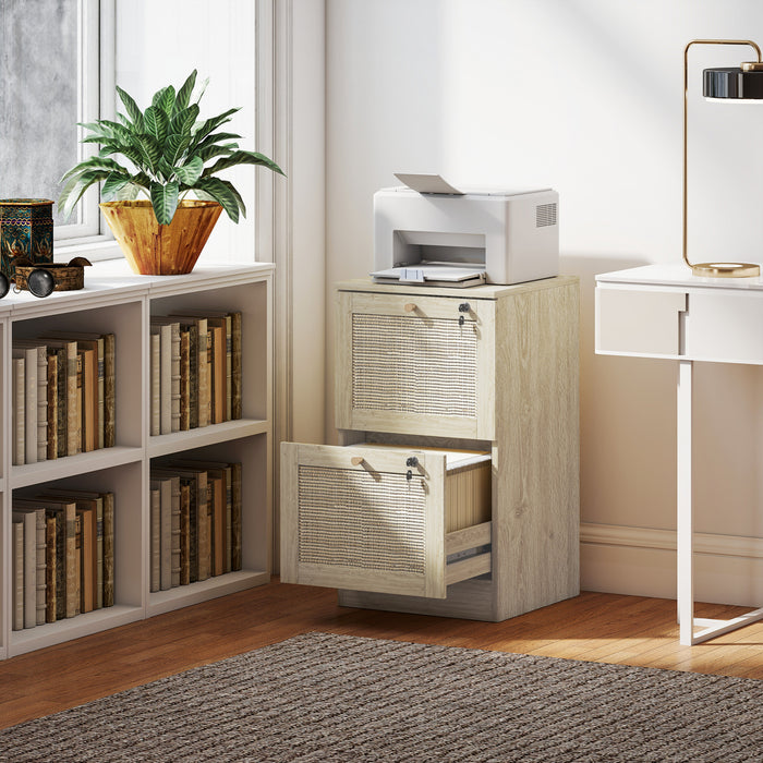 HOMCOM 2 Drawer File Cabinet Lockable Filing Cabinet for A4 Letter Oak