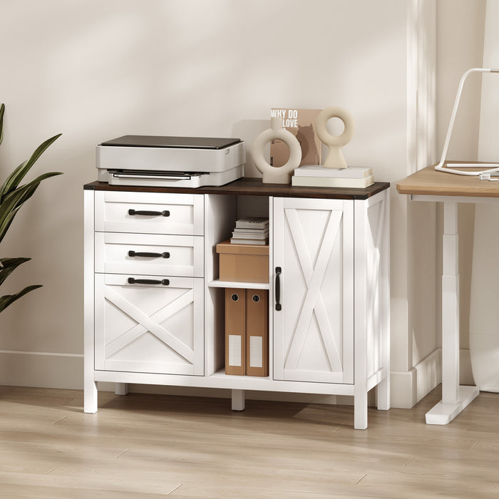 HOMCOM Lateral Filing Cabinet with Drawers Fit A4/Letter Size Files, White