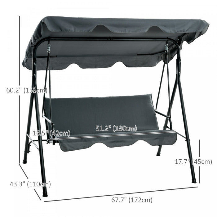Outsunny 3-seat Patio Swing Chair With Adjustable Canopy Grey