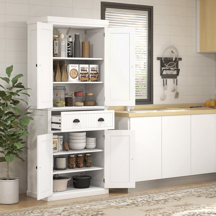 HOMCOM 72\" Kitchen Pantry, Freestanding Storage Cabinet with Drawer, White