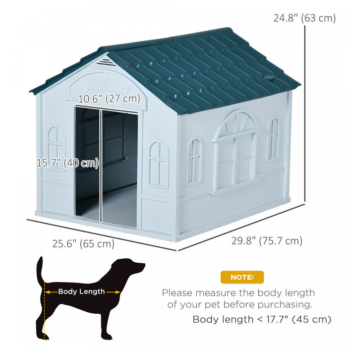 Pawhut 26\" Plastic Dog House Outdoor, Waterproof Dog Kennel With Air Vents, Pet Shelter For Small Medium Dogs, Blue