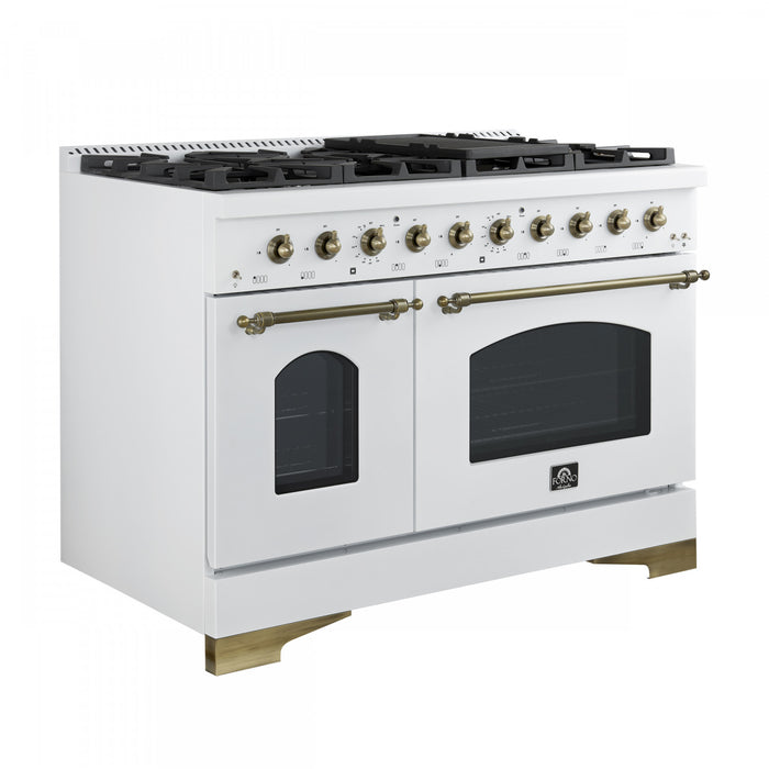Forno Antico 48\" Dual Fuel Gas Range, White, 5.5 cu.ft. Double Ovens - FFSGS6113-48WHT