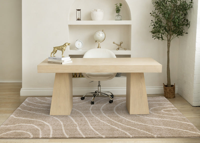 Fairmont Taupe Cream Curved Lines Rug, 6'7\" x 9'6\" Indoor Area Rug