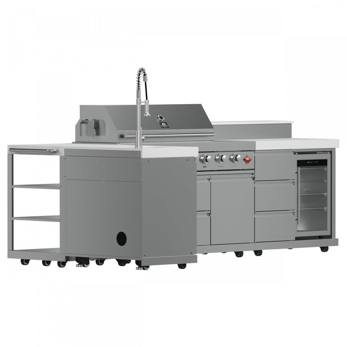 FORNO Bulnes Outdoor Kitchen 84,000 BTU Stainless Steel BBQ & White Sintered Stone Countertops - FODKT2520WHT