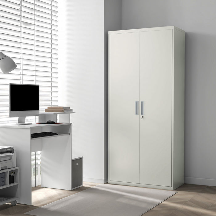 HOMCOM 71\" Metal Storage Cabinet with 2 Doors 4 Adjustable Shelves White
