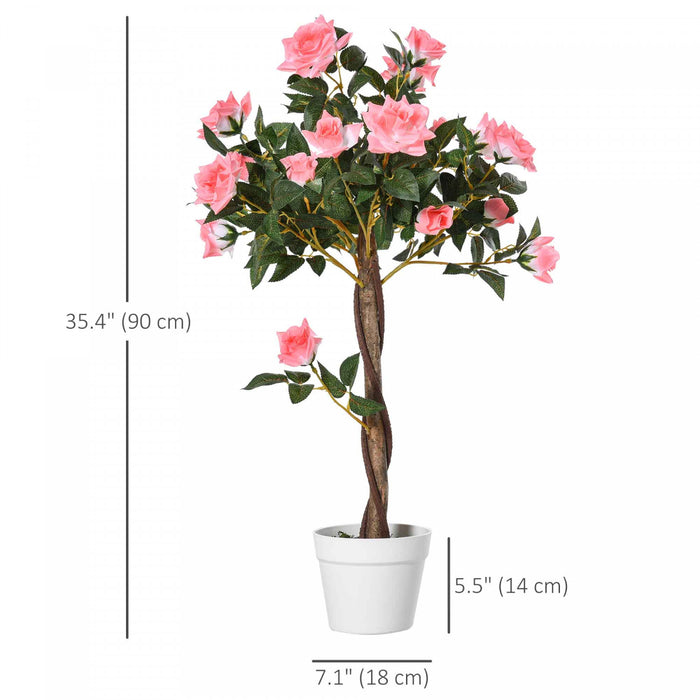 Outsunny Decorative Artificial Rose Tree with Realistic Flowers, Pink