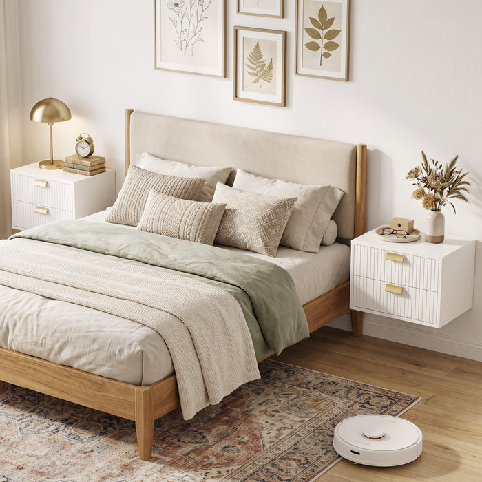 HOMCOM Modern Floating Nightstand Set of 2, Bedside Table, White