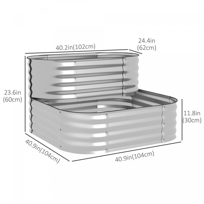 Outsunny 2-tier Raised Garden Bed Kit, 3.4x3.4x1ft Outdoor Galvanized Planter Box With Safety Edging For Vegetables, Flowers, Fruits And Herbs, Silver