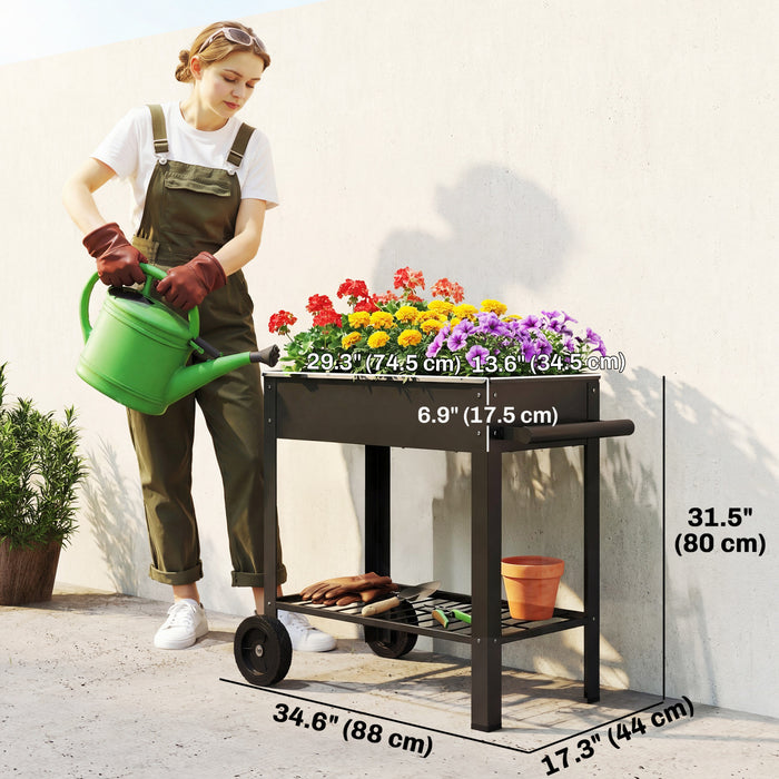 Outsunny Metal Raised Garden Bed, Elevated Planter Box with 2 Wheels