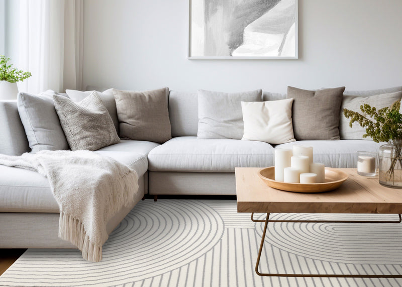 Forte White Grey Curved Arches Indoor Area Rug - 5'3\" x 7'5\"