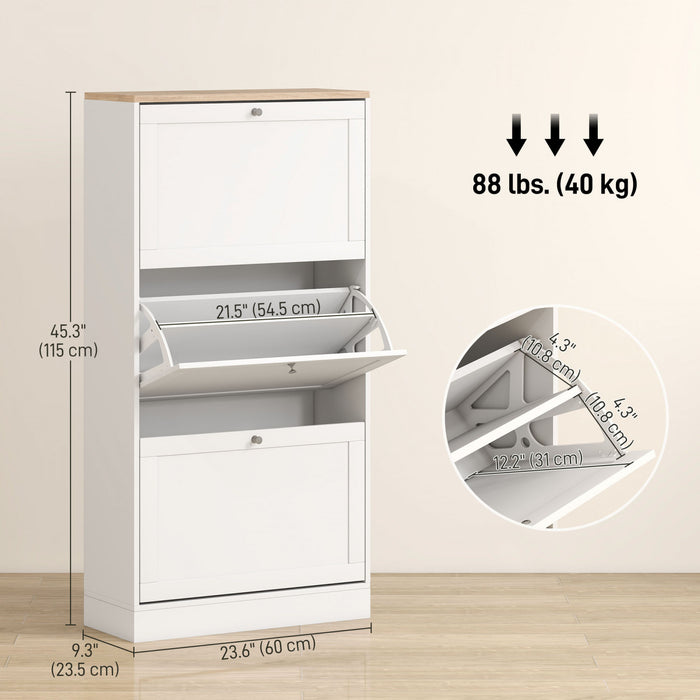 HOMCOM Modern Shoe Cabinet with 3 Flip Drawers for 12-18 Pairs of Shoes