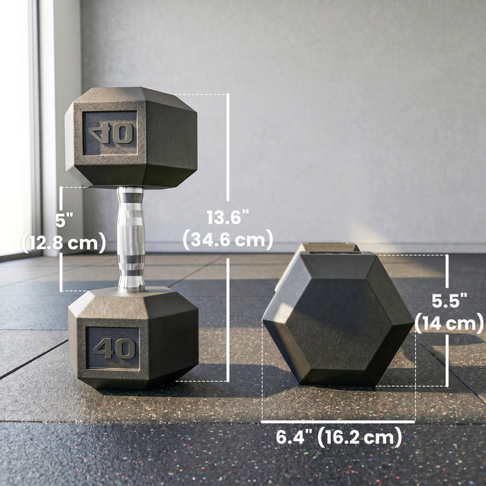 Soozier 2x40 lbs Rubber Hex Dumbbell, Weight Dumbbell Hand Weight Barbell for Body Fitness Training for Home Office Gym, Black