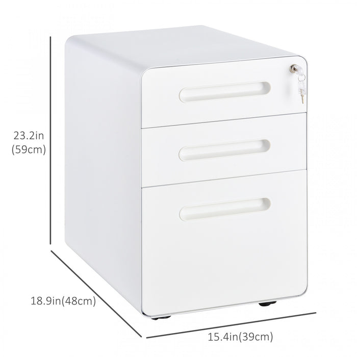 Vinsetto 3 Drawers File Cabinet On Wheels Lockable For Home Office