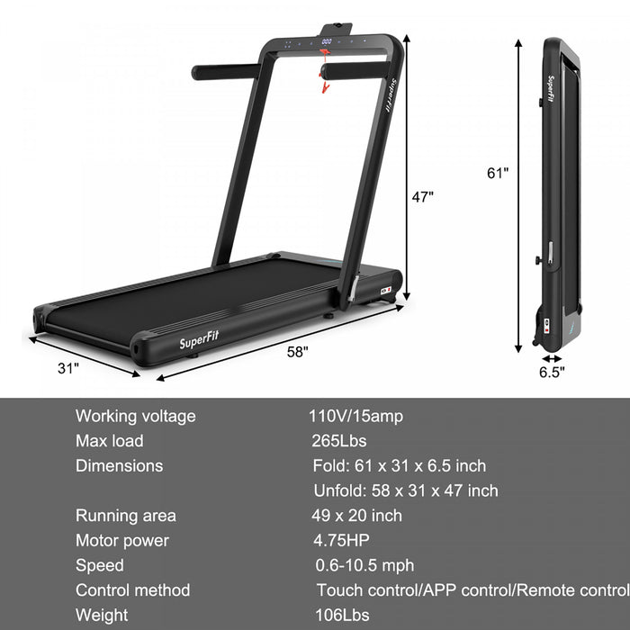 Superfit 4.75hp 2 In 1 Folding Treadmill W/remote App Control