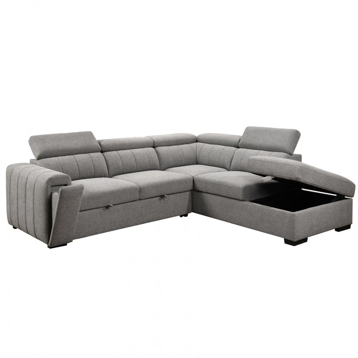 Keane 101 in. Fabric Sleeper Sectional with Storage Chaise and Adjustable Headrests - Grey