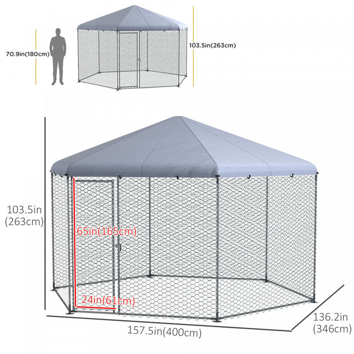 Pawhut 13.1' X 11.4' Chicken Coop, Large Chicken Run With Cover For Outdoor Backyard, Metal Poultry Cage For 10-15 Chickens, Rabbits, Ducks, Silver